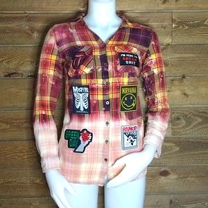 Punk Rock Customized Bleach Treated Plaid Shirt